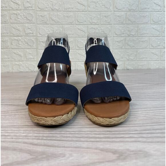 Tommy Bahama Slingback Espadrille Wedge Sandal Sz 9.5 Navy Slip On Elastic Strap - Picture 3 of 11